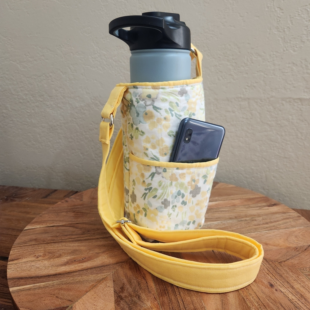 Yellow Floral Crossbody Bottle Carrier with Phone Pocket